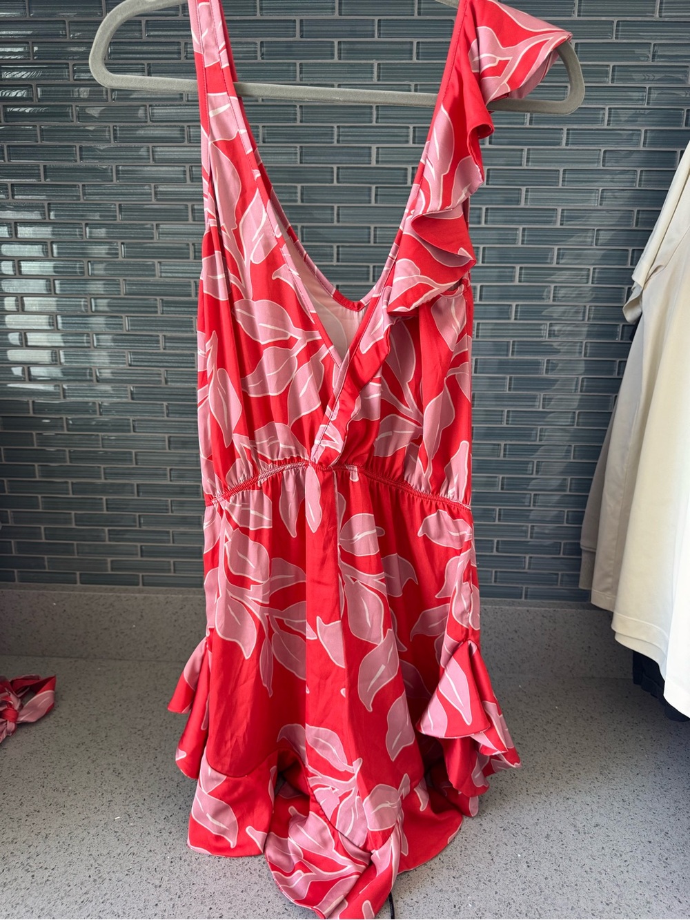 PatBO Red and Pink Floral Ruffle One-Piece
